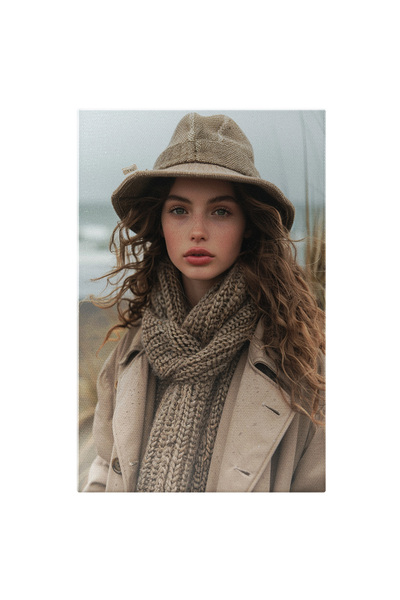 StoryGift Romania Tablou Canvas Pure Young Girl Cu Palarie Si Fular In Palton...