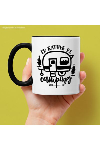 StoryGift Romania Mug for those who prefer to go camping - caravan trees with Black Handle, With