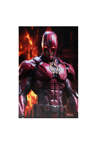 StoryGift Romania Tablou Canvas: Portret Super Erou Iron Man In Costum Rosu In Cladire In Flacari Pictura Digit