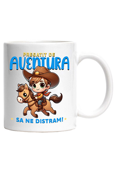 StoryGift Romania Cana cu Baiat Cu Palarie De Cowboy Si Insigna Calare Cal Te...