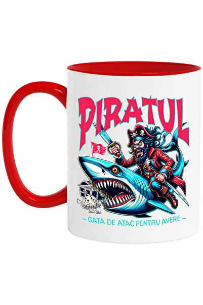StoryGift Romania Cana cu Pirat Nervos Cu Palarie Si sabie Pe Rechin Cu Colti...