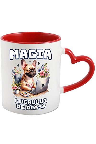StoryGift Romania Cana cu Caine la Birou Calculator Text Magia Lucrului De acasa, Ceramica, 330ML,, Cu Maner Inim STG