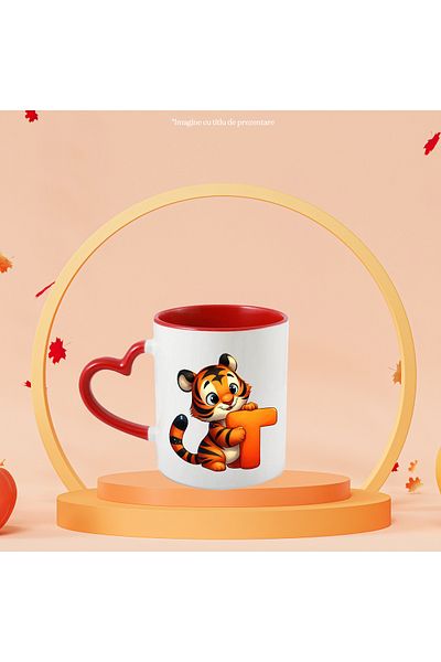 StoryGift Romania Mug with a tiger with the letter "T", illustration, for children, school, student, alphabet book, With, STG