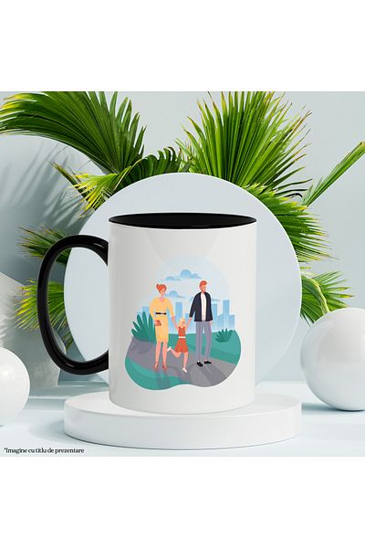 StoryGift Romania Mug With Family, Sky, City, Parents, Child, Multicolor 330 ml, Ceramic with Handle, With