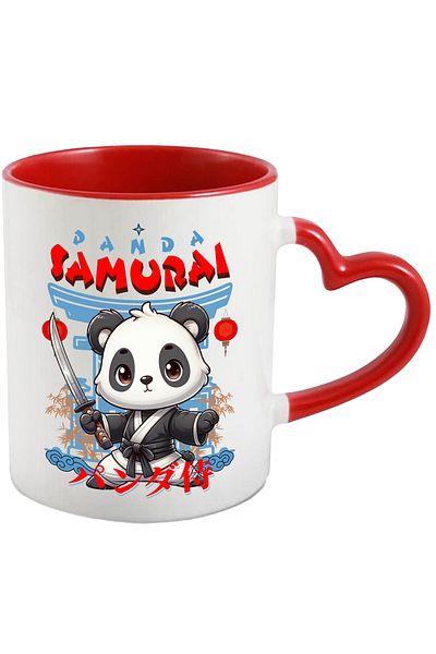 StoryGift Romania Cana cu Urs anda Animal Ninja Cultura Asiatica text Panda Samurai, Arte Martiale, Cu Maner Inim STG