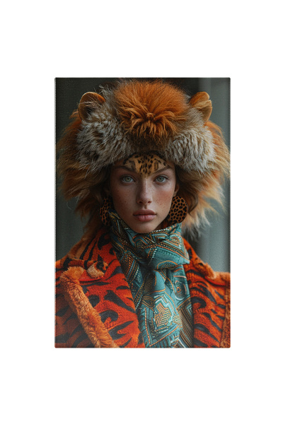 StoryGift Romania Tablou Canvas Femeia Tigru Pictata Pe Frunte Cu Caciula De ...