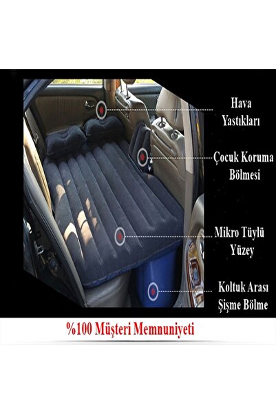 POBO Siyah Araç Oto Şişme Yatak Çift Kişilik Kamp Yatağı Arka Koltuk Araba Yatağı