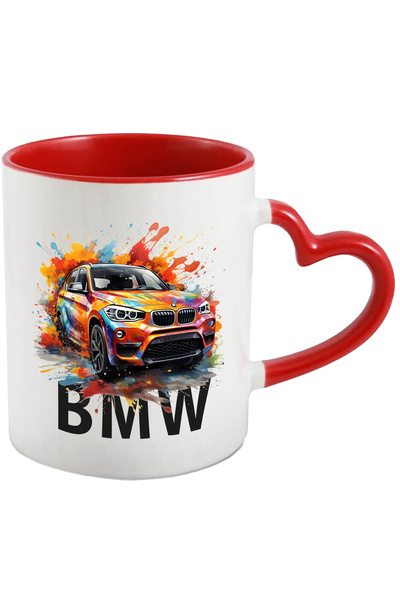 StoryGift Romania Cana Cu Masina, BMW, Splash, Watercolor, Vopsea, Multicolor 330 ml, Ceramica cu , Cu Maner Inim STG
