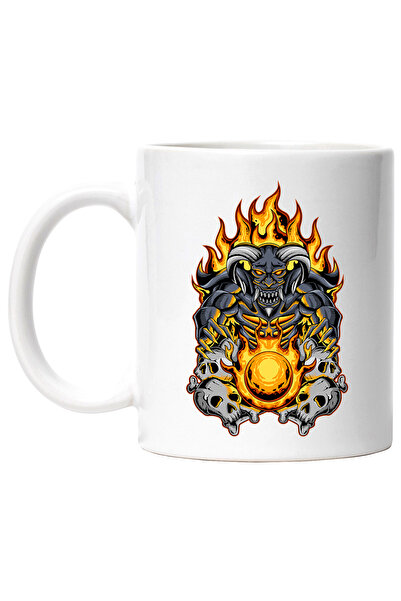 StoryGift Romania Cana Cu Demon, Coarne, Flacari, Oase, Cranii, Sfera, Multicolor 330 ml, Ceramica, Cu Maner Alb