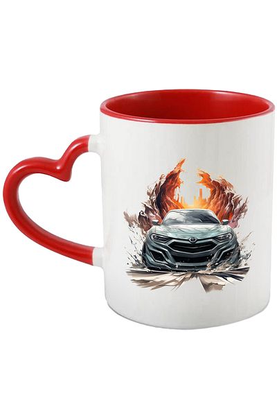 StoryGift Romania Cana Cu Masina, Oras, Blocuri, Valuri, Sosea, Viteza, Multicolor 330 ml, Ceramic, Cu Maner Inim STG