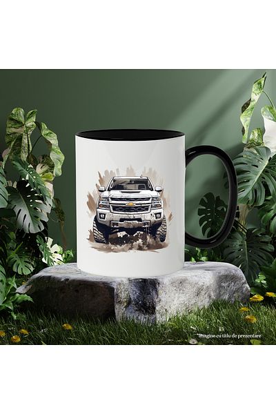 StoryGift Romania Mug With Chevrolet Silverado, Car, Mud, Offroad, Multicolor 330 ml, Ceramic, With ,STG