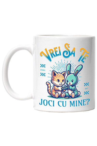 StoryGift Romania Cana cu Pereche Animale Pisica Portocalie Iepure Text Vrei ...