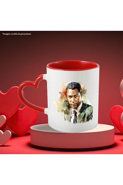 StoryGift Romania Cana Cu B.B. King, Celebritate, Cantaret, Compozitor, Multicolor 330 ml, Ceramic, Cu Maner Inim STG