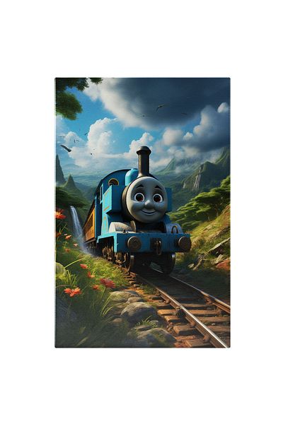 StoryGift Romania Canvas Painting: Thomas the Tank Engine at the Foot of the Mountains Surrounded by Wildlife and Birds