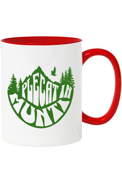 StoryGift Romania Cana plecat in munti aventura drumetie camping natura, 330ml, Ceramic cu Maner R, Cu Maner Rosu STG