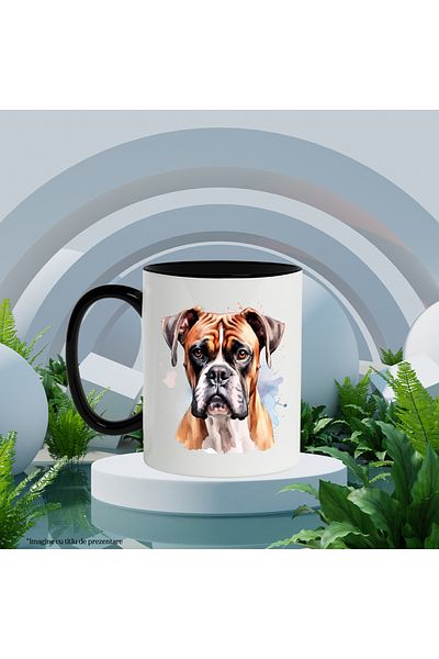 StoryGift Romania Cana Cu Caine, Iubitori De Catei, Rasa, Boxer, Ilustratie, Multicolor 330 ml, Ce, Cu Maner Negru