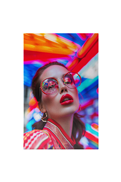 StoryGift Romania Tablou Canvas O Lume A Led-urilor Viu Colorate, Femeie În Dans De Lumini - Reflexia Luminilor Î