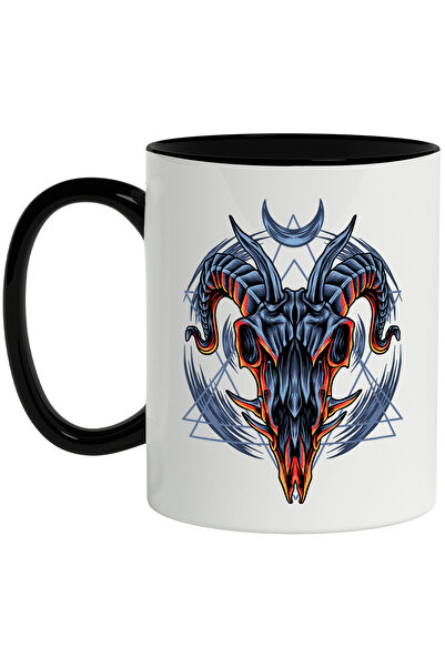 StoryGift Romania Cana Cu Craniu, Luna, Demon, Geometrie, Diavol, Coarne, Multicolor 330 ml, Ceram, Cu Maner Negru