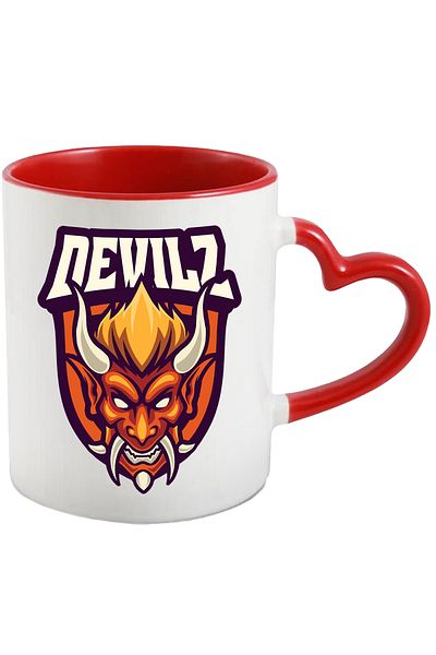 StoryGift Romania Cana Cu Mesaj Devilz, Emblema, Diavol, Demon, Coarne, Colti, Multicolor 330 ml, , Cu Maner Inim STG