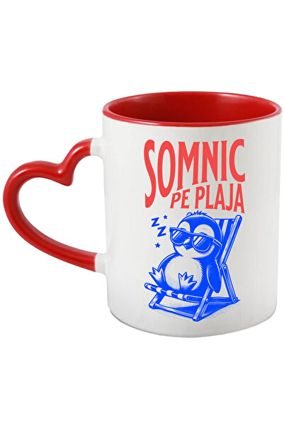 StoryGift Romania Cana somnic pe plaja, pinguin cu ochelarii de soare, 330ml,...