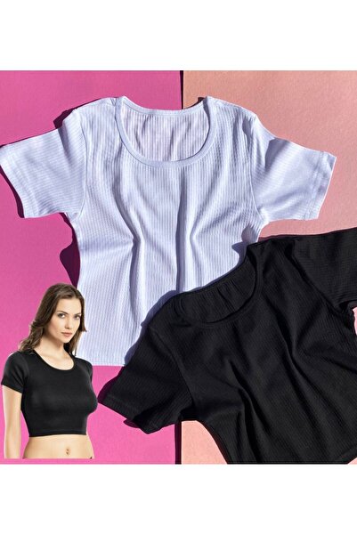 VicTroy Μπλούζα με κορδόνι με στρογγυλή λαιμόκοψη βαμβακερή Lycra - Λευκό και μαύρο σετ 2