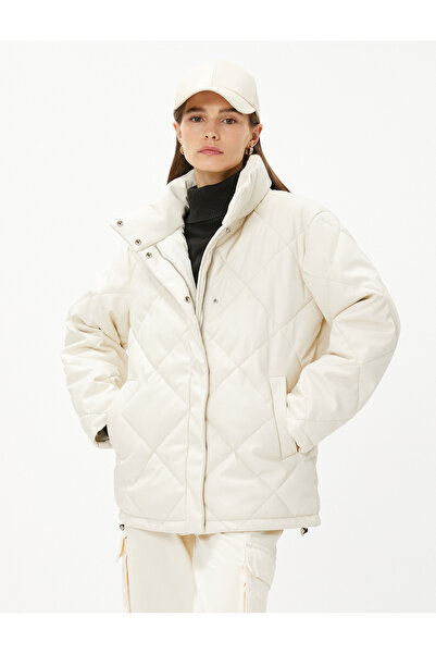 Koton Puffer Jacket Stand Collar Relax Fit Snap Fastener