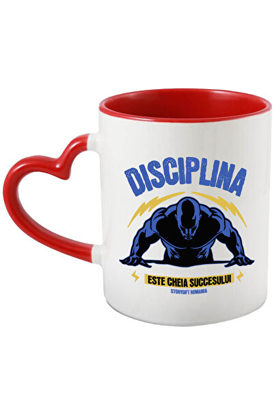 StoryGift Romania Cana Om facand flotari text motivational DISCIPLINA ESTE CHEIA SUCCESULUI, 330ml, Cu Maner Inim STG