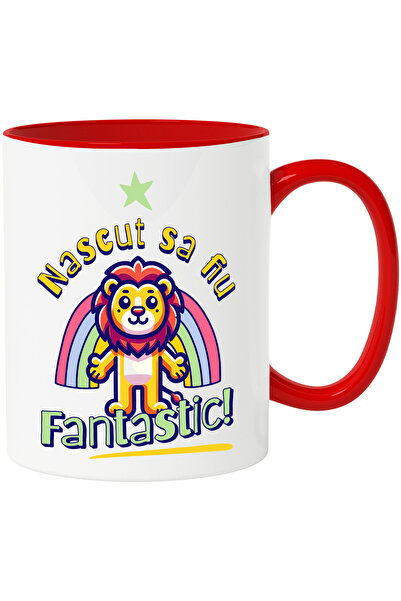 StoryGift Romania Cana Copii fantastic leu curcubeu familie, 330ml, Ceramic c...