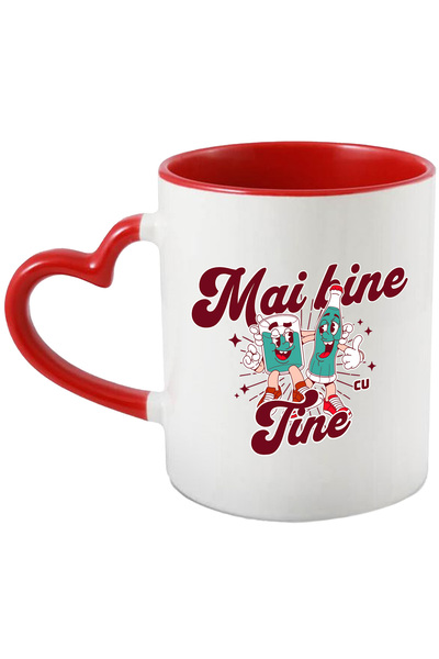 StoryGift Romania Cana pahar si sticla prieteni Mai bine cu tine, 330ml, Ceramica cu Maner Inima R, Cu Maner Inim STG