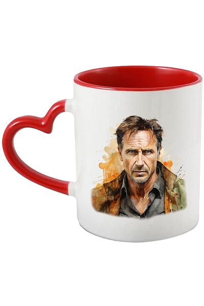 StoryGift Romania Cana Cu Liam Neeson, Actor Celebru, Iubitori De Film, Multicolor 330 ml, Ceramic, Cu Maner Inim STG