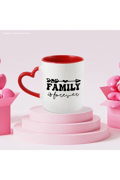 StoryGift Romania Mug with a heart and the message "Family is forever", with STG.