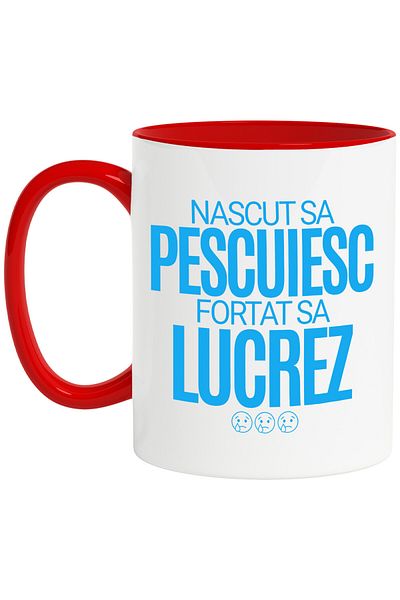 StoryGift Romania Cana cu Iubitorii de Natura Si Pescuit Hobby Sad Face Text In Limba Roaman Nascu, Cu Maner Rosu STG