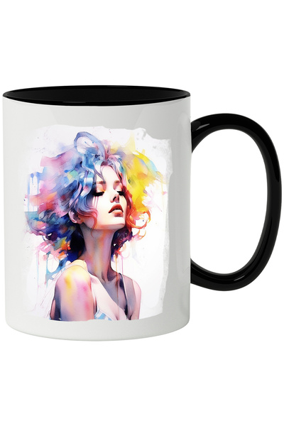 StoryGift Romania Cana Cu Ilustratie Watercolor, Fata, Maieu, Machiaj, Multic...