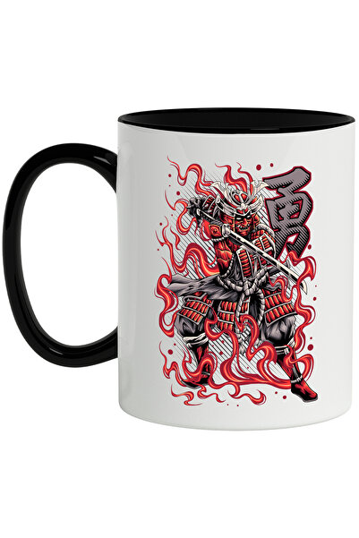 StoryGift Romania Cana Cu Samurai, Monstru, Omi, Demon, Katana, Armura, Flacari, Multicolor 330 ml, Cu Maner Negru