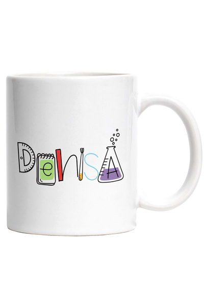 StoryGift Romania Cana Cu Numele Denisa, Scoala, Chimie, Materii, Algebra, Geometrie, 330ml, Ceram, Cu Maner Alb STG