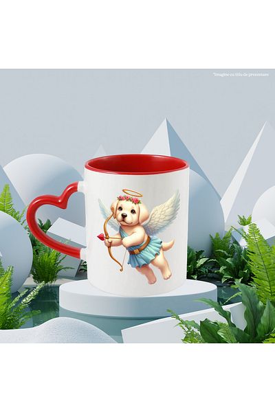 StoryGift Romania Mug with a Golden Retriever puppy shooting a bow | Cupid | illustration |, With ,STG