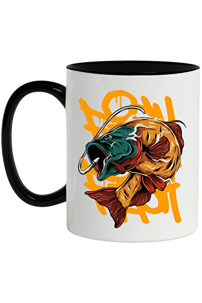 StoryGift Romania Cana Cu Peste, Ac, Pescuit, Graffiti, Multicolor 330 ml, Ceramica cu Maner Negru, Cu Maner Negru