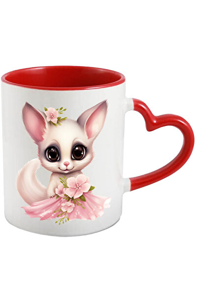 StoryGift Romania Cana cu un animalut vesel | ilustratie | flori | jucaus | ochi sclipitori | 330m, Cu Maner Inim STG