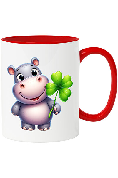 StoryGift Romania Cana cu un pui de hipopotam vesel | noroc | Irlanda | trifoi cu patru foi | juca, Cu Maner Rosu STG
