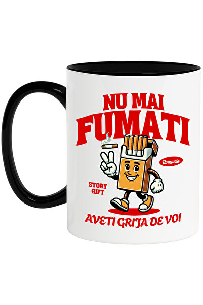 StoryGift Romania Cana cu Pachet De Tigari Vesel Semnul Pace Text Motivational Nu Mai Fumati Aveti, Cu Maner Negru STG