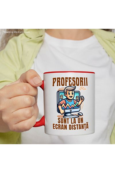 StoryGift Romania My teachers are a screen away from school Mug, 330ml, Ceramic with Ro Handle, With