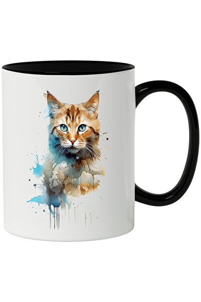 StoryGift Romania Cana Cu Pisica, Ilustratie Watercolor, Animal De Companie, ...
