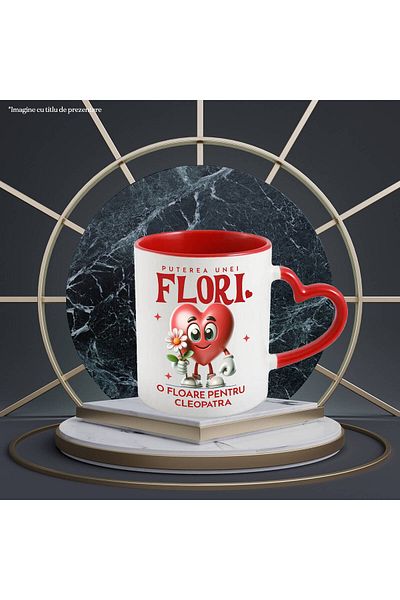 StoryGift Romania Mug with Happy Heart with Flower Text The Power of a Flower, A Flower for Cleopatra, With