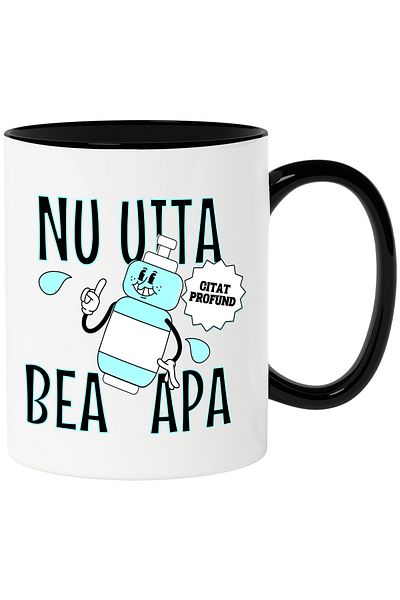 StoryGift Romania Cana nu uita bea apa hidratarea, citat profund, 330ml, Ceramica cu Maner Negru, Cu Maner Negru STG