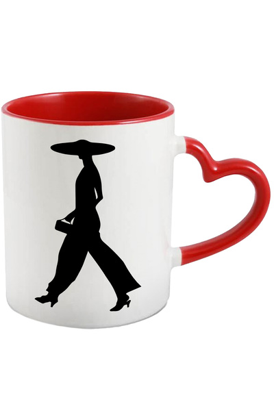 StoryGift Romania Cana cu o femeie eleganta - poseta cu Maner Inima Rosie, Cu...