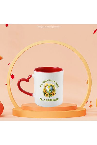 StoryGift Romania Mug with the message "In a world full of roses, be a sunflower", illustration, motivational, With ,STG.