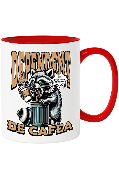 StoryGift Romania Cana Raton Nervos Text Dependent De Cafea Haios Animal, 330ml, Ceramic cu Maner , Cu Maner Rosu STG