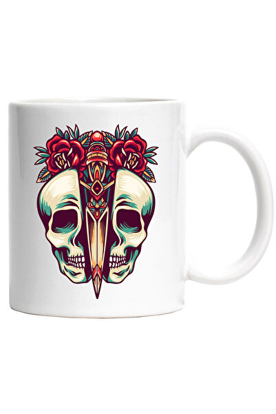 StoryGift Romania Cana Cu Craniu Injumatatit, Pumnal, Flori, Frunze, Retro, M...