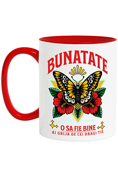 StoryGift Romania Cana cu Fluture Colorat natura Flori Colorate Text Bunatate...