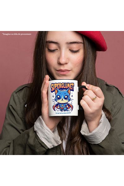 StoryGift Romania Super Joke Mug, Superhero, Flying Cat, 330ml, Ceramic with Black Handle, With Handle, STG